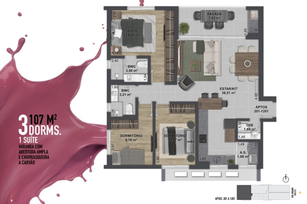 Квартира с тремя спальнями в ЖК Urban Флорианополис - изображение 2