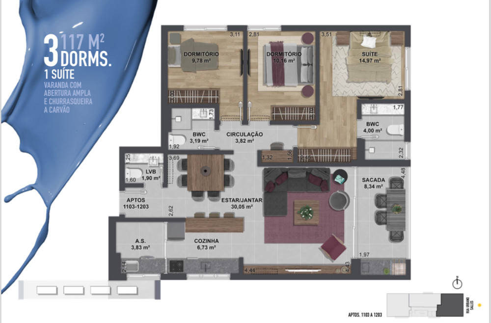 Квартира с тремя спальнями в ЖК Urban Флорианополис - изображение 2